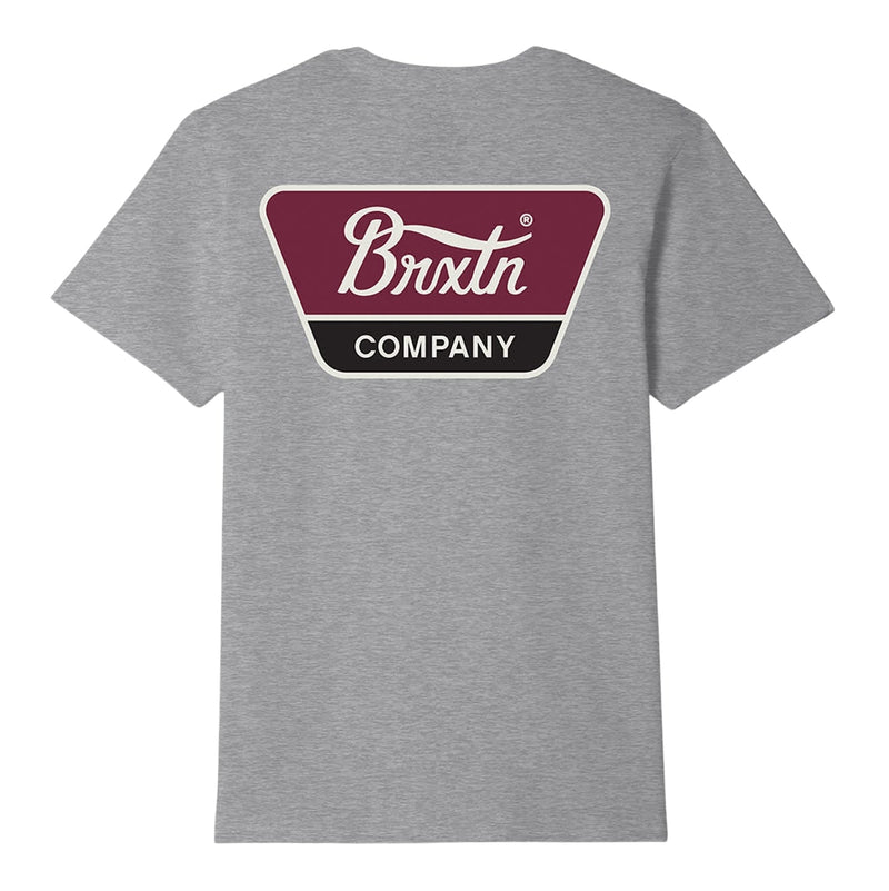 Load image into Gallery viewer, Made from soft, breathable cotton, this Brixton short sleeve tee has and front and back graphics in off white and red mahogany colors with a nod to vintage garage-inspired wear.  
