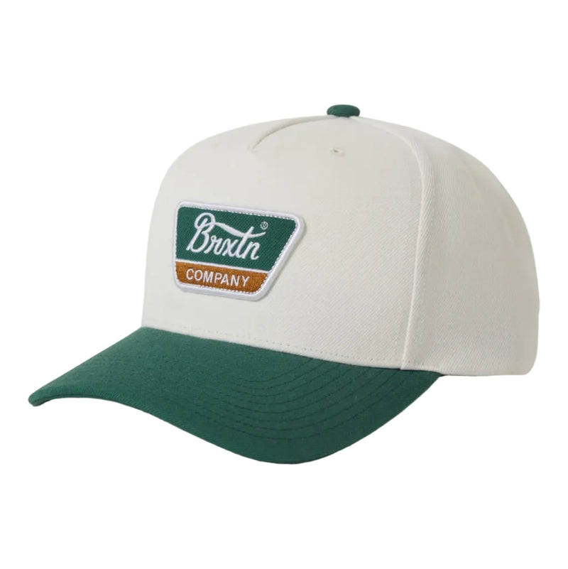 Load image into Gallery viewer, White and green baseball cap with a logo on a white background
