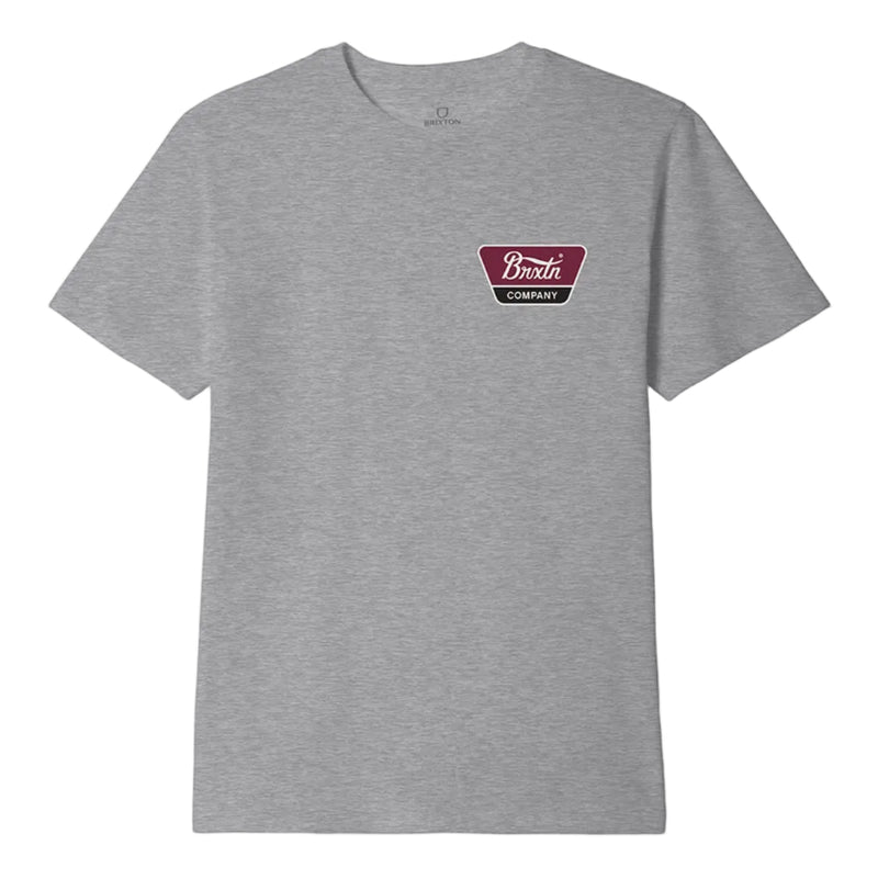 Load image into Gallery viewer, Made from soft, breathable cotton, this Brixton short sleeve tee has and front and back graphics in off white and red mahogany colors with a nod to vintage garage-inspired wear.  
