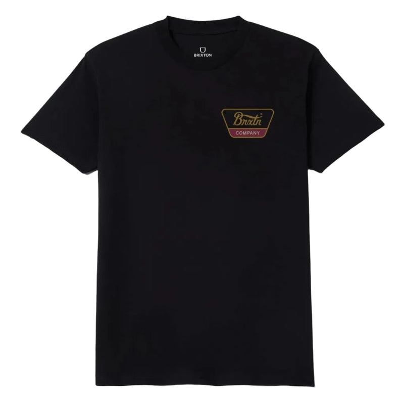 Load image into Gallery viewer, Black t-shirt with a small logo on a white background
