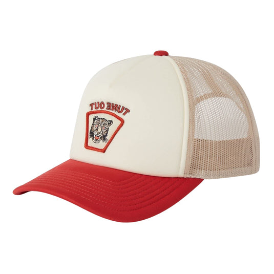The Lost in Reality Trucker makes a bold statement with a striking jaguar design featuring both direct embroidery and a merrowed-edge woven patch, all built on a sustainable foundation. This 100% polyester cap ensures maximum airflow with its breathable mesh back and protects the planet with an innovative Bureo NetPlus® visor crafted from recycled fishing nets.
