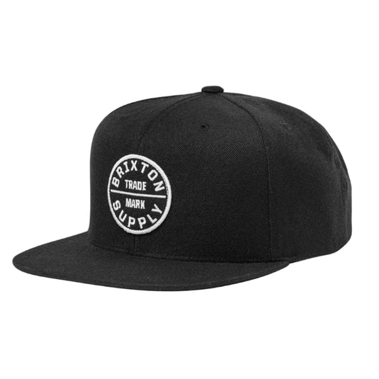 Black cap with a logo on a white background