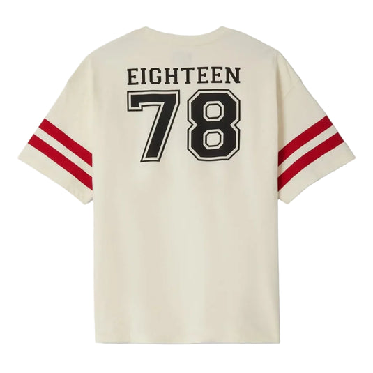 Vintage-style jersey with 'EIGHTEEN 78' printed on the back against a white background