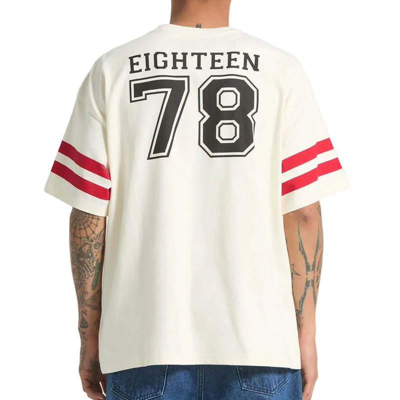 Load image into Gallery viewer, Person wearing a white jersey with 'EIGHTEEN 78' printed on the back, standing against a white background.
