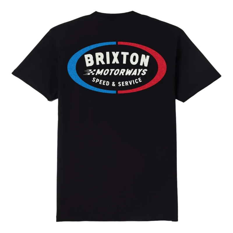 Load image into Gallery viewer, Black t-shirt with Brixton logo on a white background
