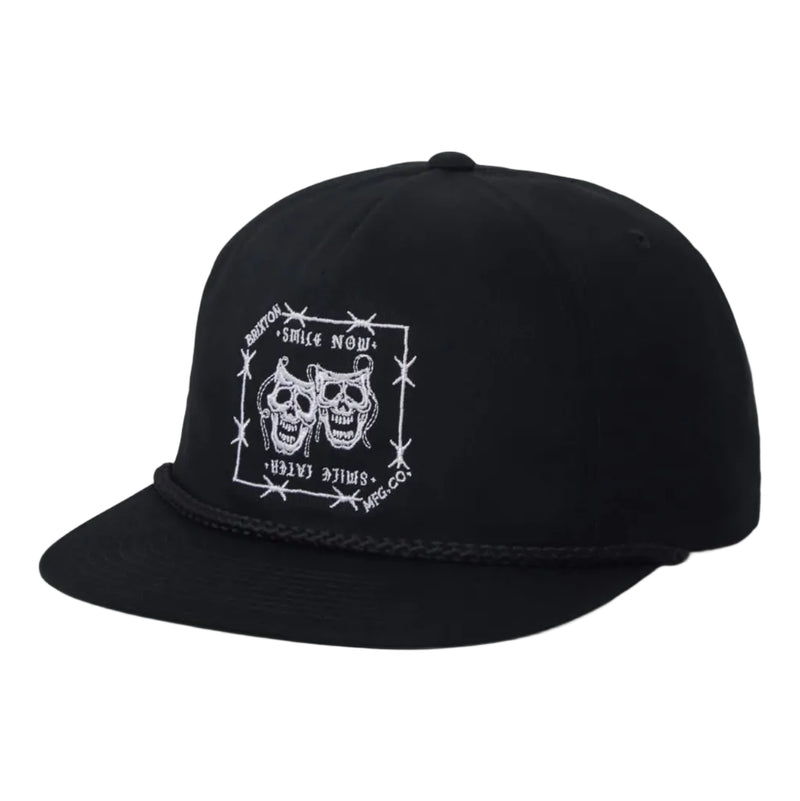 Load image into Gallery viewer, Black cap with white logo on a light gray background
