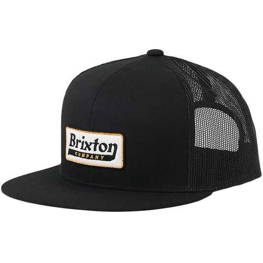 Black trucker cap with Brixton logo on a white background