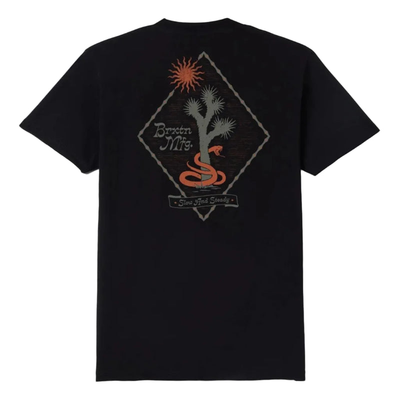 Load image into Gallery viewer, Black tee with a diamond desert Brixton graphic printed o the back. 
