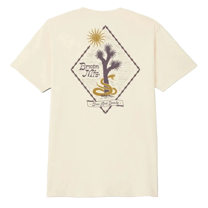 Load image into Gallery viewer, Cream colored shirt with a diamond desert Brixton graphic printed on the back
