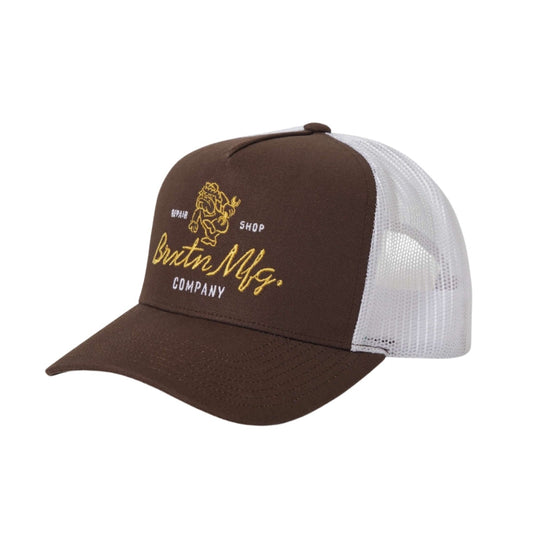 A medium-profile, structured 5-panel trucker hat featuring Brixton embroidered logo detailing for a clean, elevated look. Designed with a curved bill made from a Bureo NetPlus® visor crafted from recycled fishing nets, it combines classic style with sustainable innovation. The mesh back panels provide breathability, while the moisture-wicking sweatband keeps you comfortable all day. Finished with a direct embroidery design and an adjustable plastic snapback closure for a secure, customizable fit.