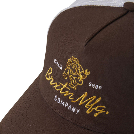 A medium-profile, structured 5-panel trucker hat featuring Brixton embroidered logo detailing for a clean, elevated look. Designed with a curved bill made from a Bureo NetPlus® visor crafted from recycled fishing nets, it combines classic style with sustainable innovation. The mesh back panels provide breathability, while the moisture-wicking sweatband keeps you comfortable all day. Finished with a direct embroidery design and an adjustable plastic snapback closure for a secure, customizable fit.