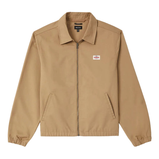 Khaki Zipper jacket with a Brixton Trademark patch on the chest. 