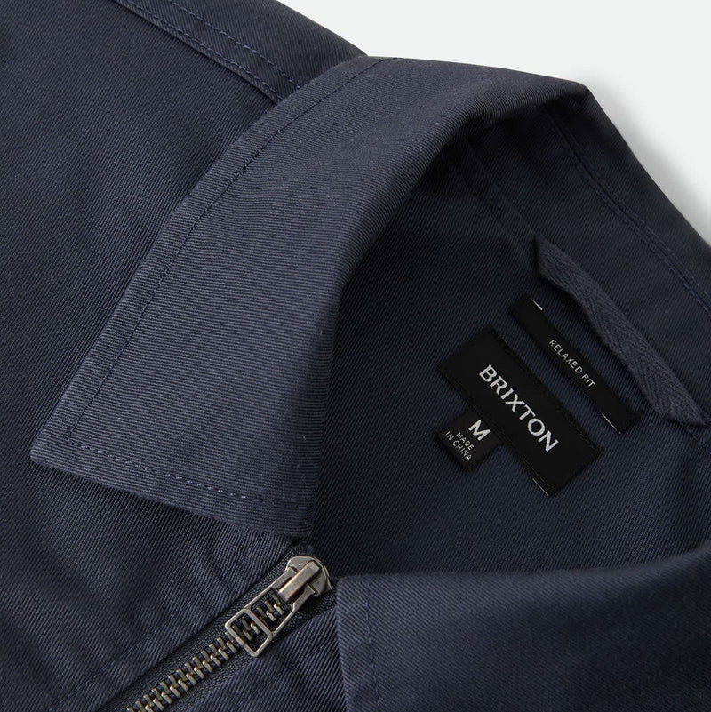 Load image into Gallery viewer, Closeup of a Dark navy Brixton Jacket neckline and collar
