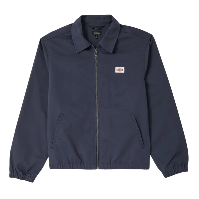 Load image into Gallery viewer, Dark Navy Brixton Garage Zip Jacket with a Brixton Trademark patch

