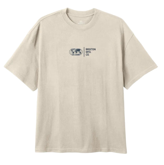 Beige t-shirt with a logo on a white background