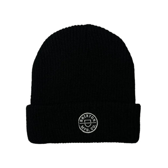 Black beanie with a Brixton logo on a white background