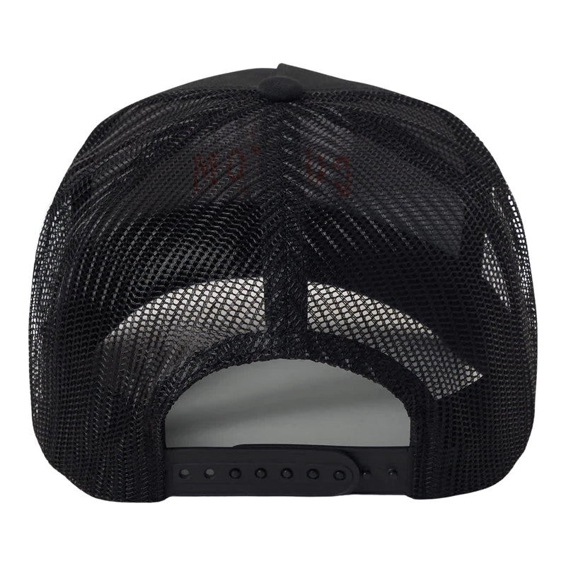 Load image into Gallery viewer, Black mesh cap with a black plastic adjustable strap
