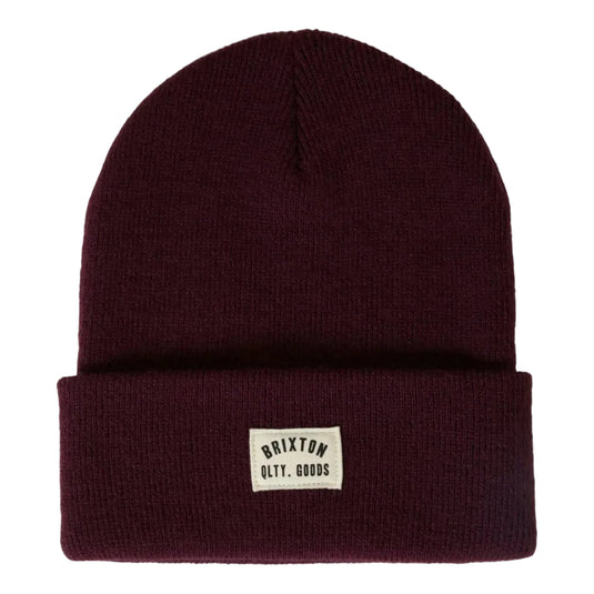 Maroon beanie with Brixton logo on a white background