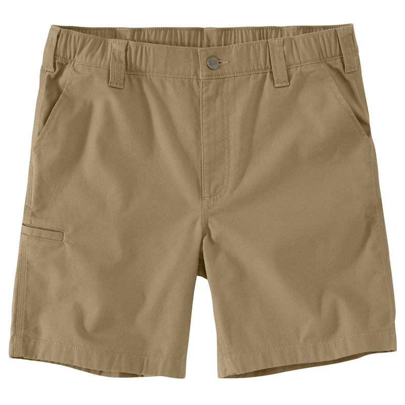 Load image into Gallery viewer, A pair of men's khaki cargo shorts with an elastic waistband, belt loops, a button closure, and a side cargo pocket, shown flat on a white background.
