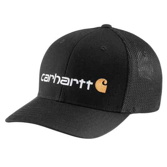Black cap with Carhartt logo on a white background