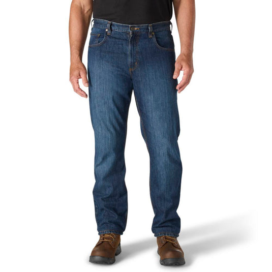 Person wearing blue jeans on a white background