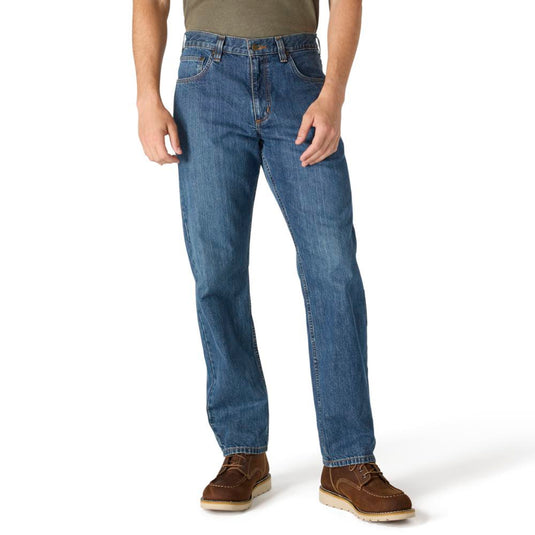 Person wearing blue jeans on a white background