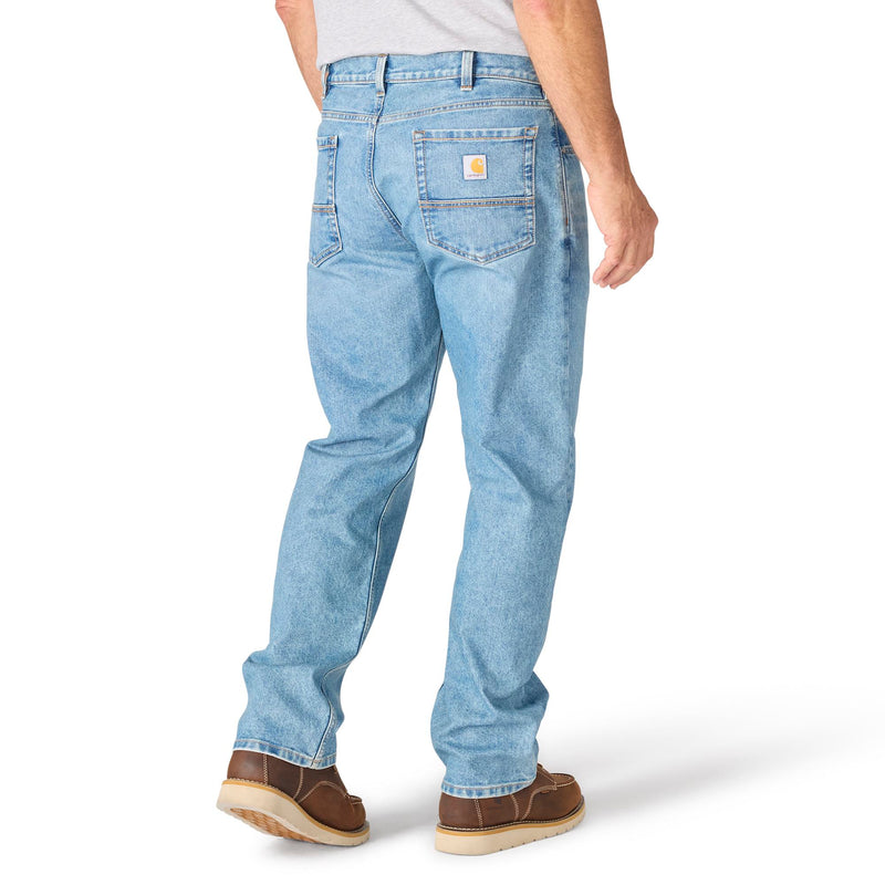 Load image into Gallery viewer, Person wearing light blue jeans on a white background
