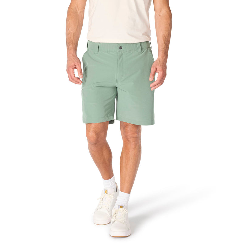 Load image into Gallery viewer, Person wearing 8" inseam Green slate shorts on a white background
