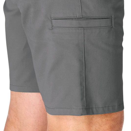 Close-up of gray shorts on a white background