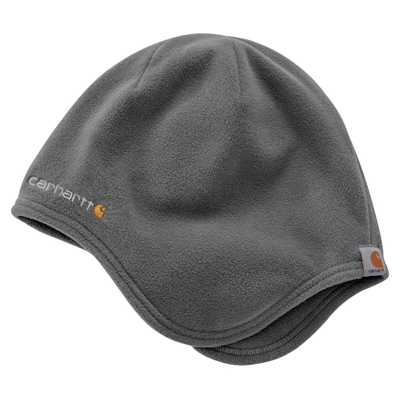 Load image into Gallery viewer, Charcoal gray fleece beanie with Carhartt logo on a white background
