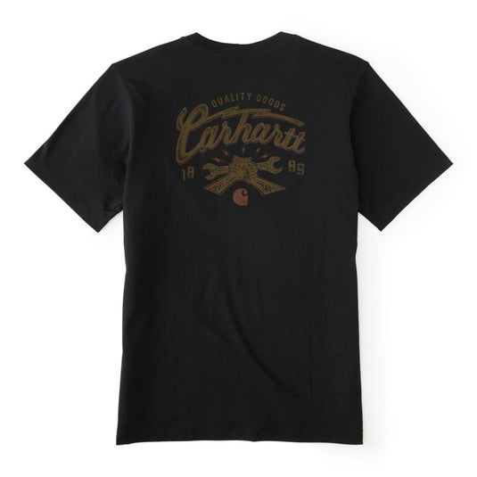 Black t-shirt with Carhartt logo on the back against a white background