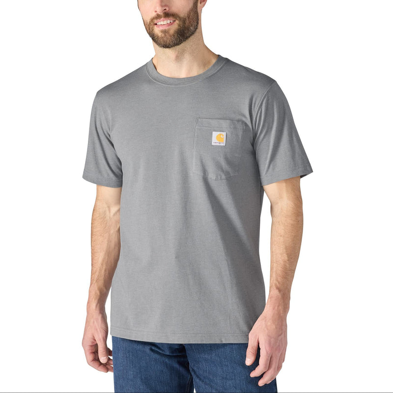Load image into Gallery viewer, Man wearing a gray t-shirt with a pocket on a white background
