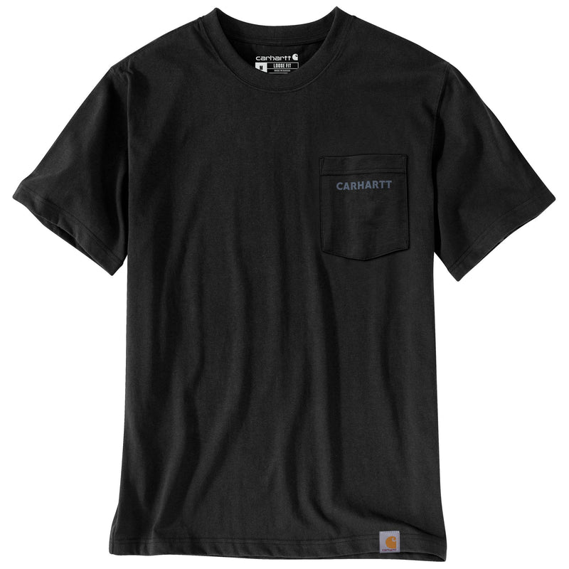 Load image into Gallery viewer, Black t-shirt with Carhartt logo on a white background
