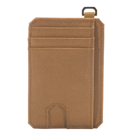 Brown cardholder with a strap on a white background