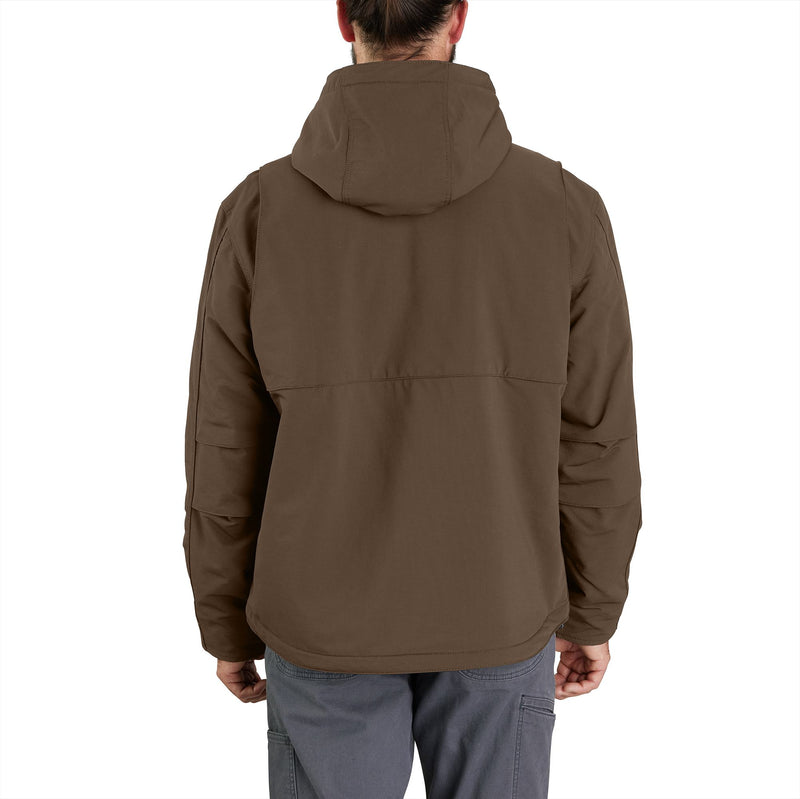 Load image into Gallery viewer, The backside of the dark brown Carhartt insulated jacket. 
