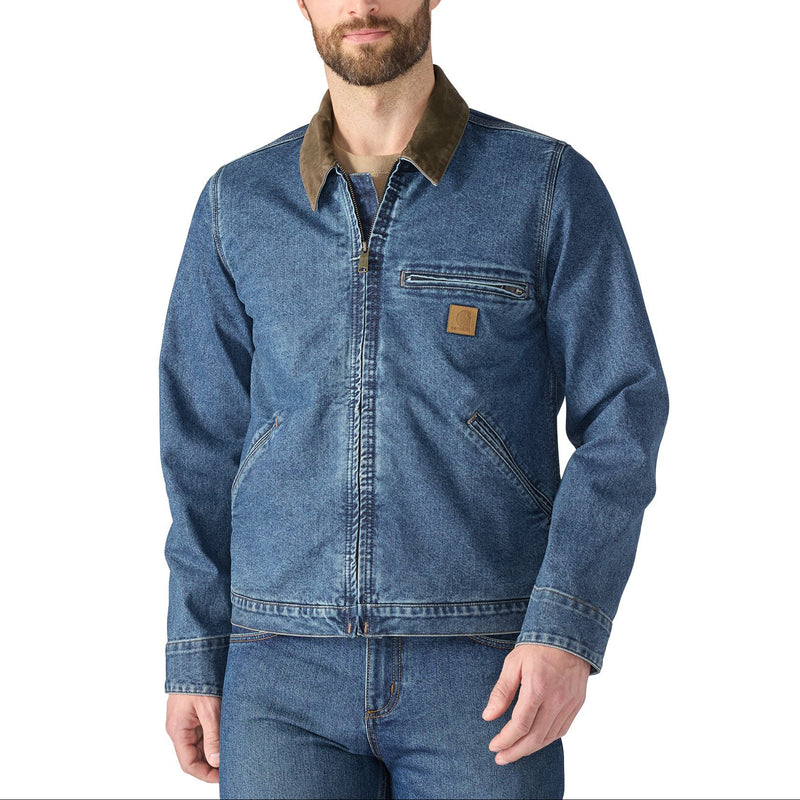 Load image into Gallery viewer, Man wearing a blue denim jacket with a white background
