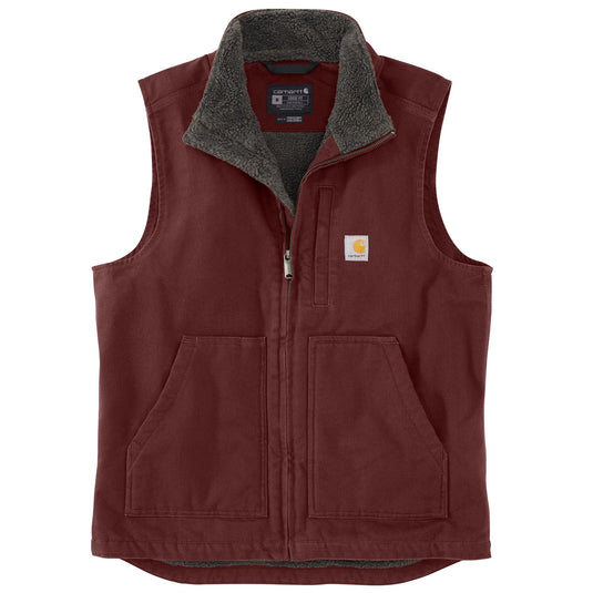 Dark red Carhartt vest with Sherpa insulation and a mock neck 