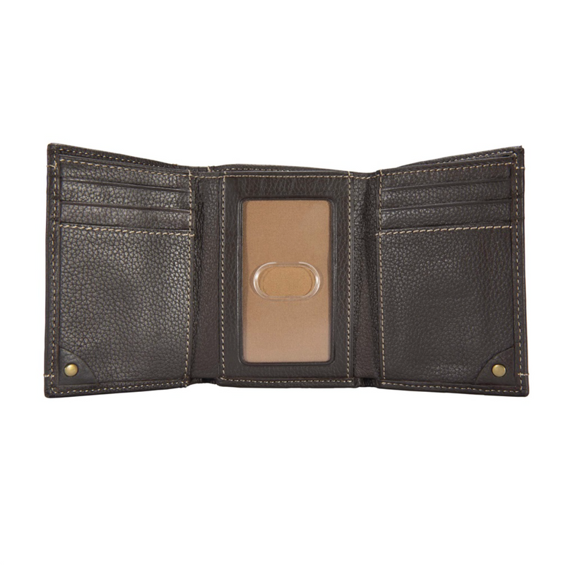 Load image into Gallery viewer, Black leather wallet open on a white background

