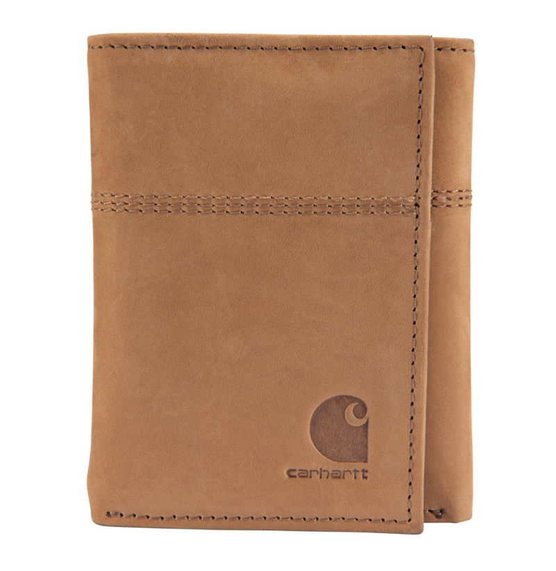 Load image into Gallery viewer, Brown leather wallet with Carhartt logo on a white background
