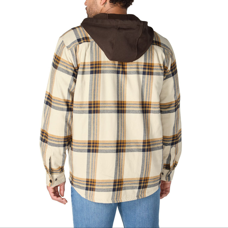 Load image into Gallery viewer, Back shot of a man wearing Carhartt plaid shirt jac with a hood

