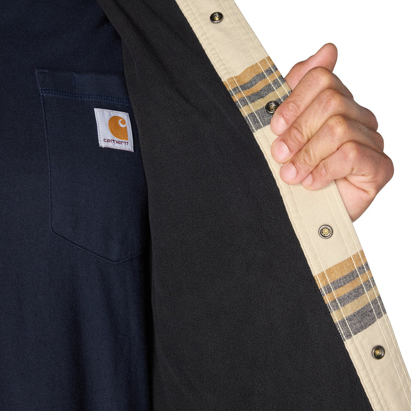 Load image into Gallery viewer, The interior lining of a Carhartt plaid flannel shirt jac 
