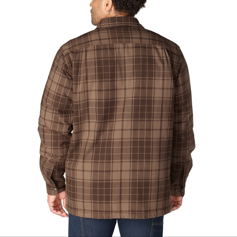 Load image into Gallery viewer, Back shot of a man wearing a brown and beige Carhartt plaid flannel

