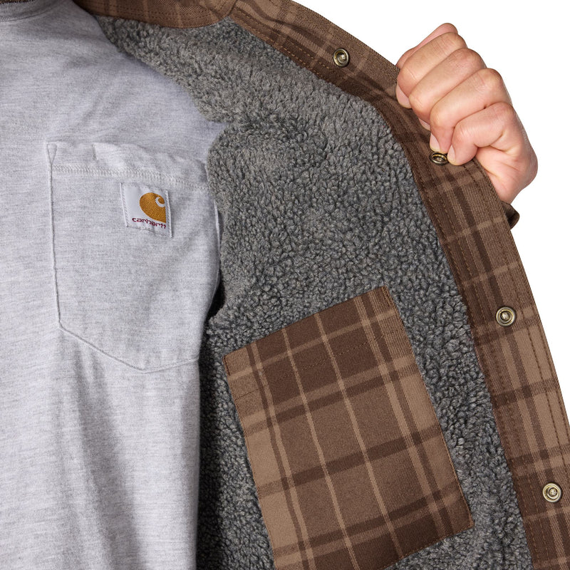 Load image into Gallery viewer, The interior pocket on the Carhartt Hubbard plaid sherpa-lined flannel

