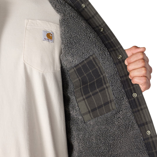 The interior pocket of the Carhartt Hubbard Plaid Sherpa-Lined Flannel