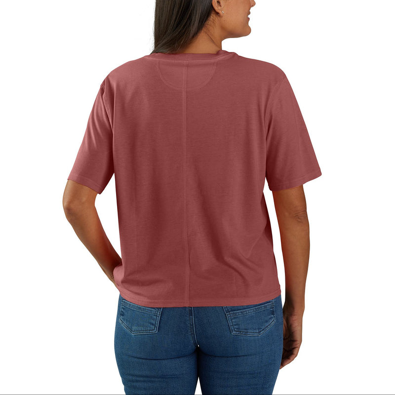 Load image into Gallery viewer, Woman wearing a pink/red t-shirt and blue jeans on a white background
