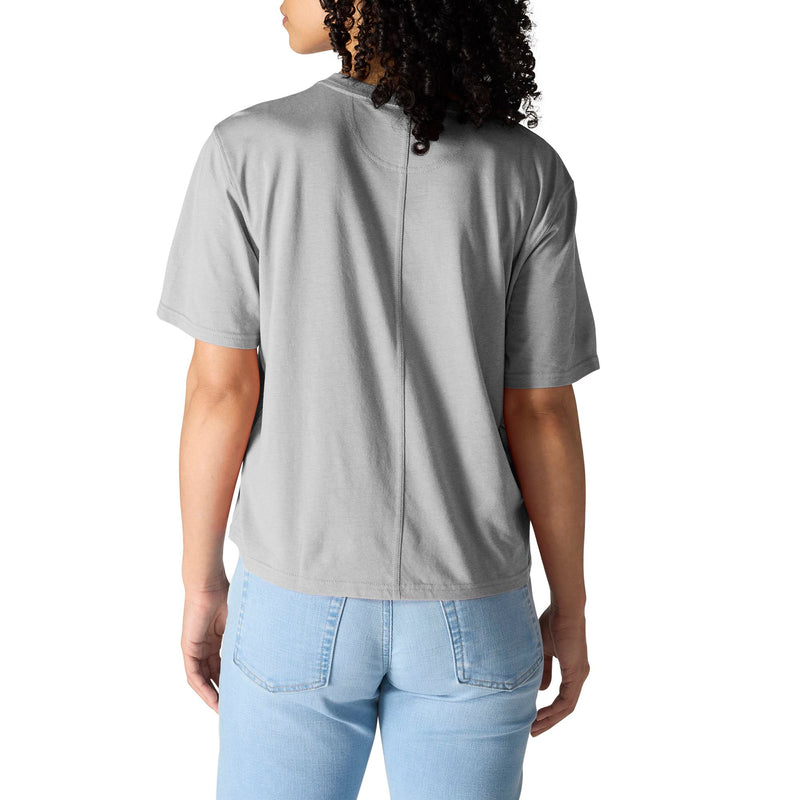 Load image into Gallery viewer, A person shown from the back wearing a light gray short-sleeve t-shirt and light blue jeans against a plain white background.
