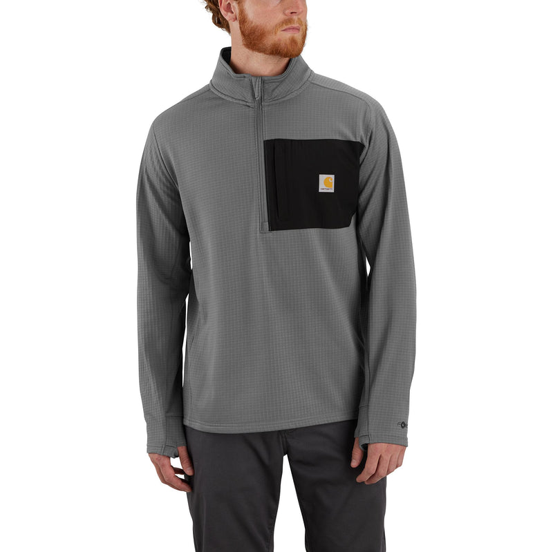 Load image into Gallery viewer, Man wearing a gray long-sleeve shirt with a black pocket on a white background
