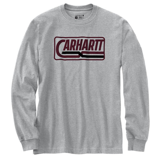 Gray long-sleeve shirt with a Maroon and Black Carhartt logo on a white background