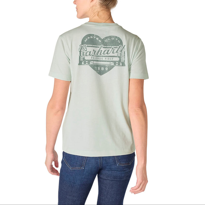 Load image into Gallery viewer, Person wearing a light green t-shirt with a brand logo on the back, standing against a white background
