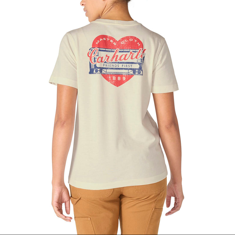 Load image into Gallery viewer, Person wearing a beige t-shirt with a heart-shaped logo on a white background

